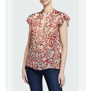 Alice + Olivia Malita Womens Shirt Medium Silk Floral Blouse Cap sleeve Ab6